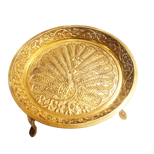 Brass Peacock Plate for Pooja Items / Bhog / Prasad