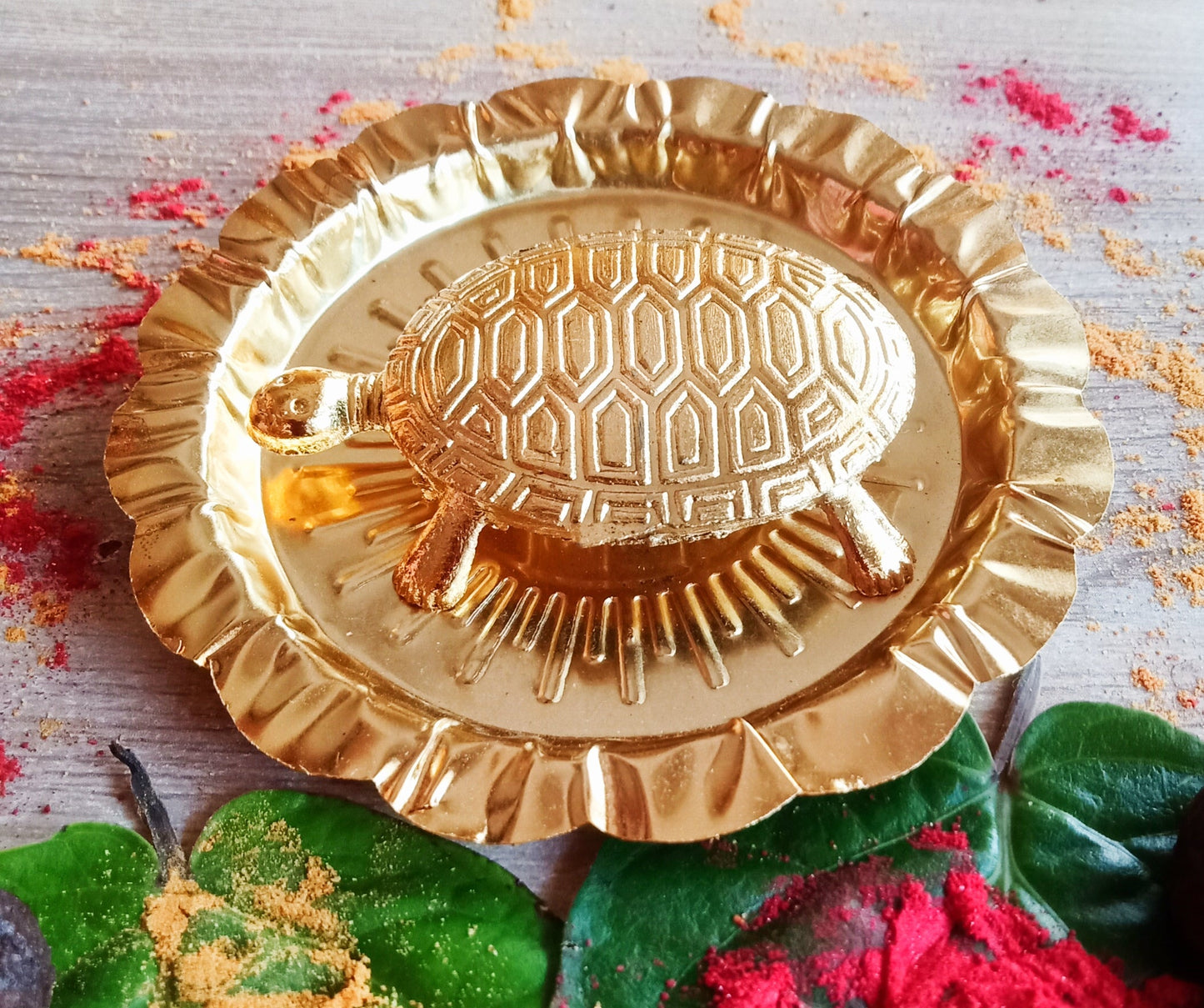 Brass Feng Shui Vastu Turtle Tortoise with Plate (4 Inches)