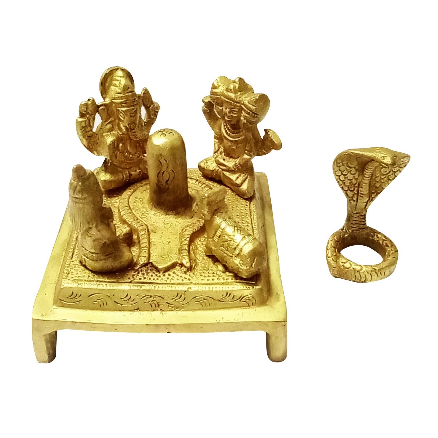 Shiv Parivar with Shivling, Shri Kartikeya, Ganesh, Mata Parvati and Nandi (3.5 Inches X 3.5 Inches) - 750 gms