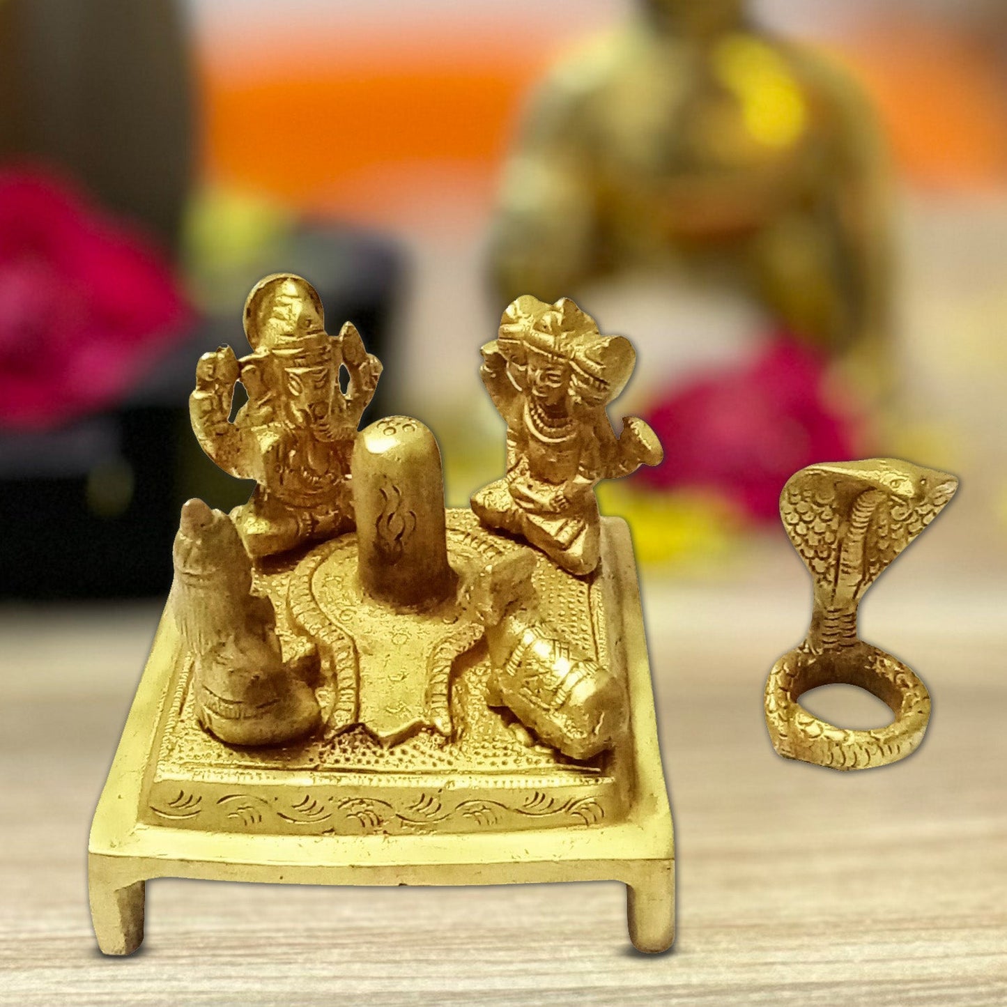 Shiv Parivar with Shivling, Shri Kartikeya, Ganesh, Mata Parvati and Nandi (3.5 Inches X 3.5 Inches) - 750 gms