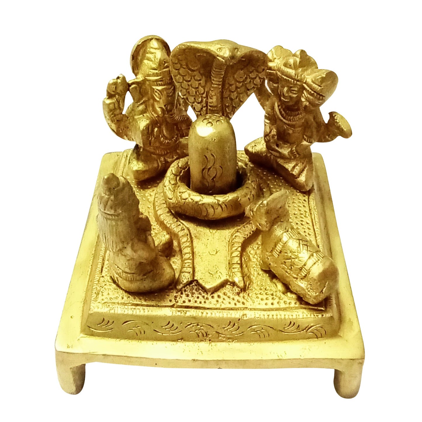 Shiv Parivar with Shivling, Shri Kartikeya, Ganesh, Mata Parvati and Nandi (3.5 Inches X 3.5 Inches) - 750 gms