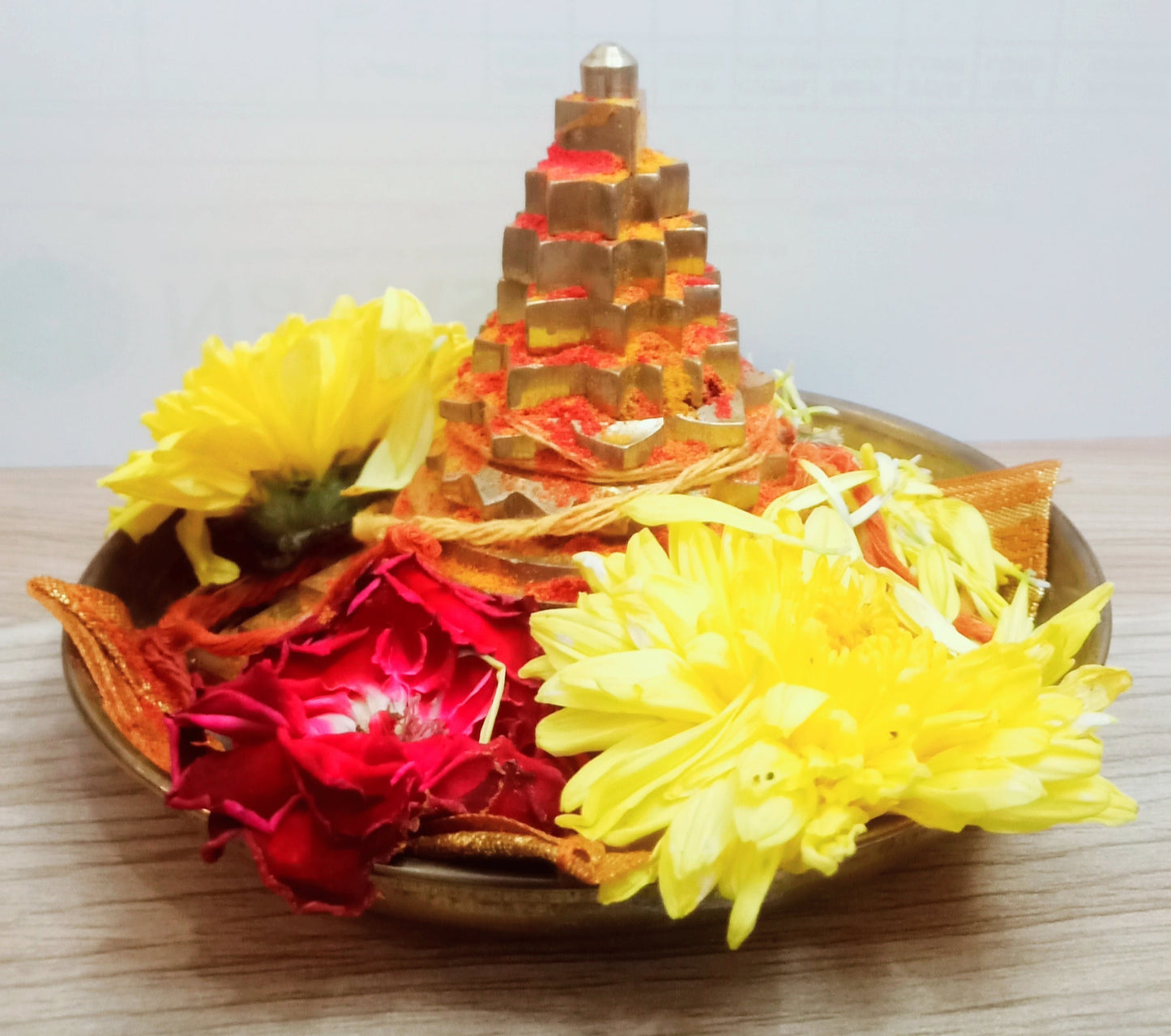 Yantra 3D Brass Meru Sree Yantra for Home Pooja Health Wealth and Prosperity (3 Inches * 3 Inches)