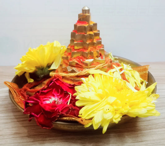 Yantra 3D Brass Meru Sree Yantra for Home Pooja Health Wealth and Prosperity (3 Inches * 3 Inches)