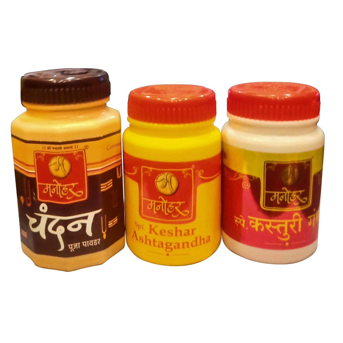 Chandan Pooja Powder Combo of 3 - Kesar Asthagandha / Kasturi Gandh / Sandalwood Powder (50 gm per pack)