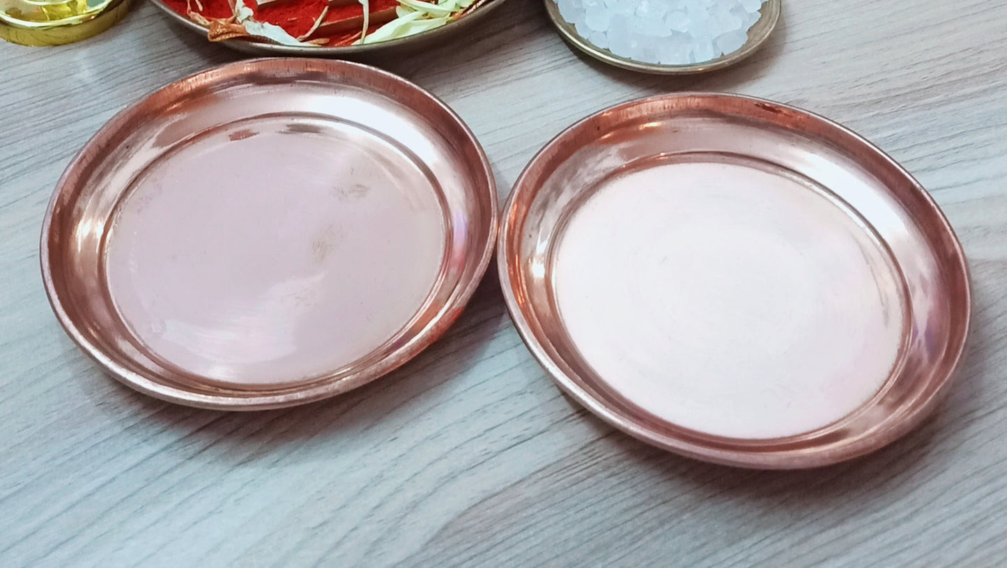 Copper Hand Plate for Pooja - Pack of 2