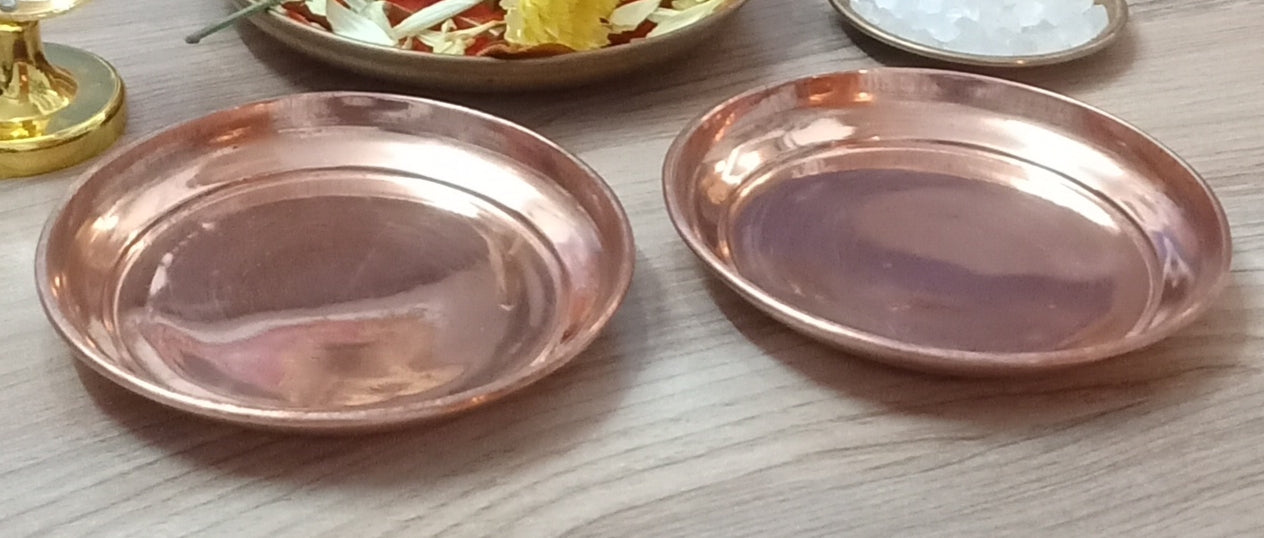 Copper Hand Plate for Pooja - Pack of 2