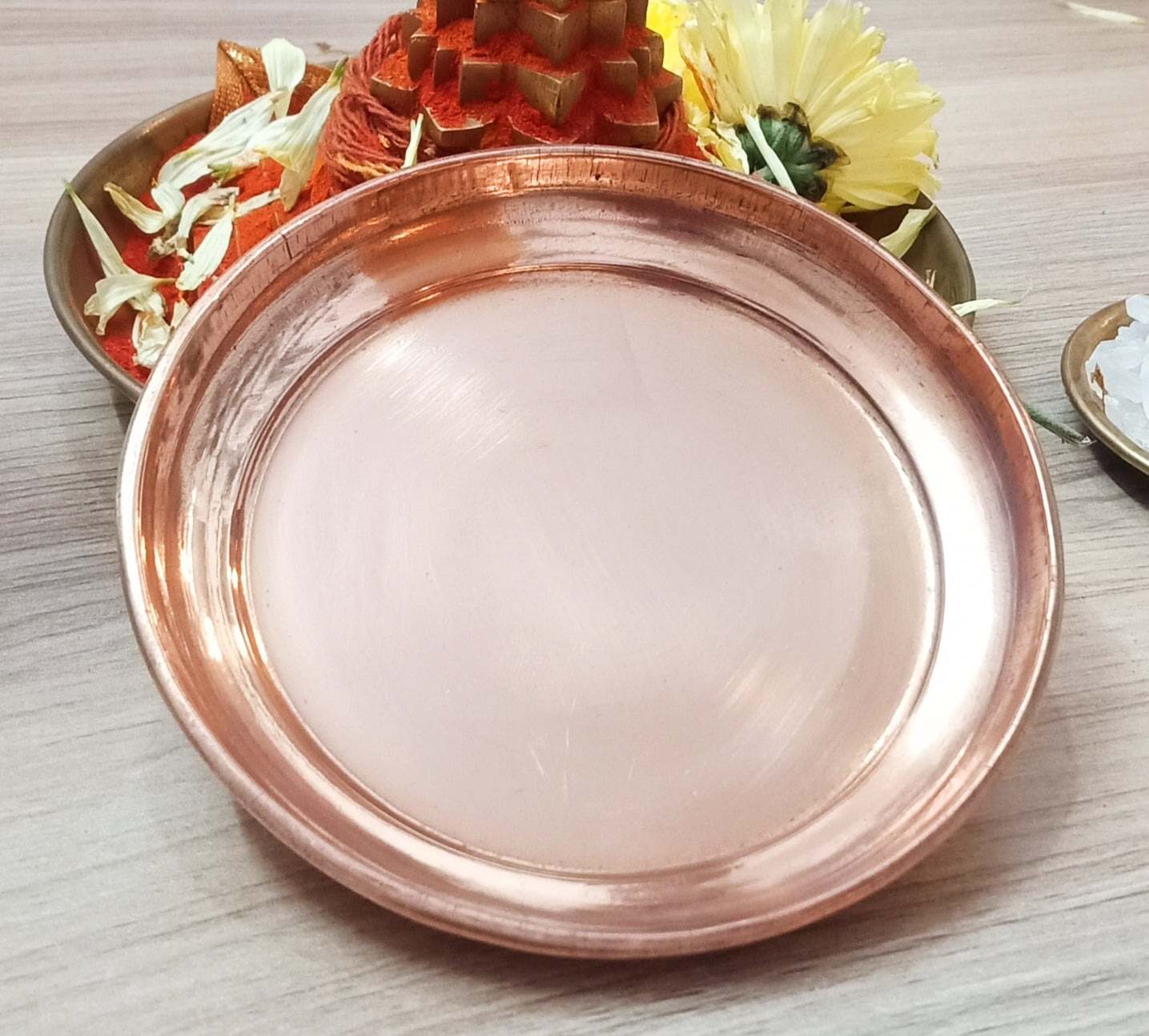 Copper Hand Plate for Pooja - Pack of 2