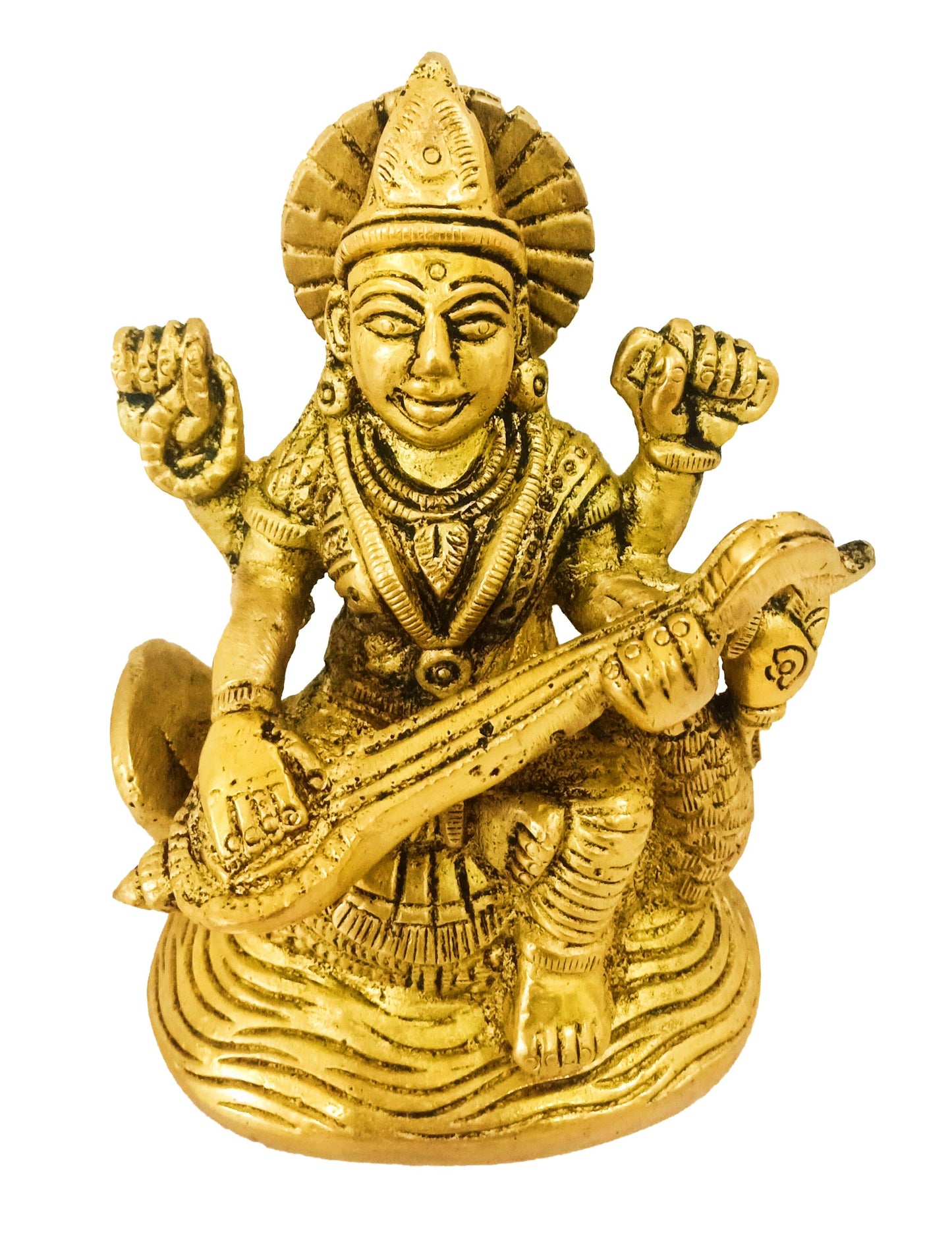 Devi Saraswati Brass Idol - 670 gms (3 Inches * 4 Inches)