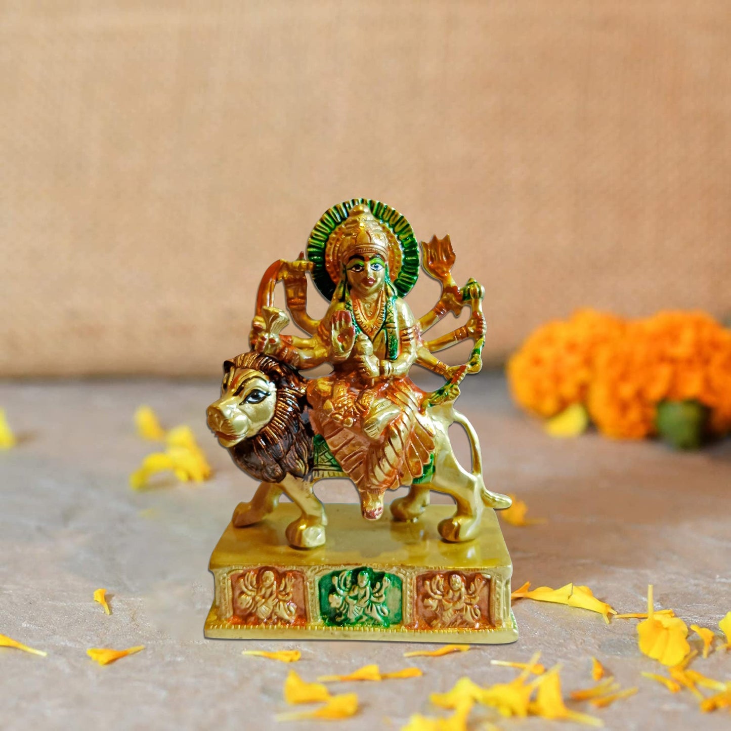 Durga Devi / Ma Ambe / Sherawali Ma Colorful Brass Idol (7 Inches * 4.5 Inches * 2 Inches)