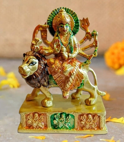 Durga Devi / Ma Ambe / Sherawali Ma Colorful Brass Idol (7 Inches * 4.5 Inches * 2 Inches)