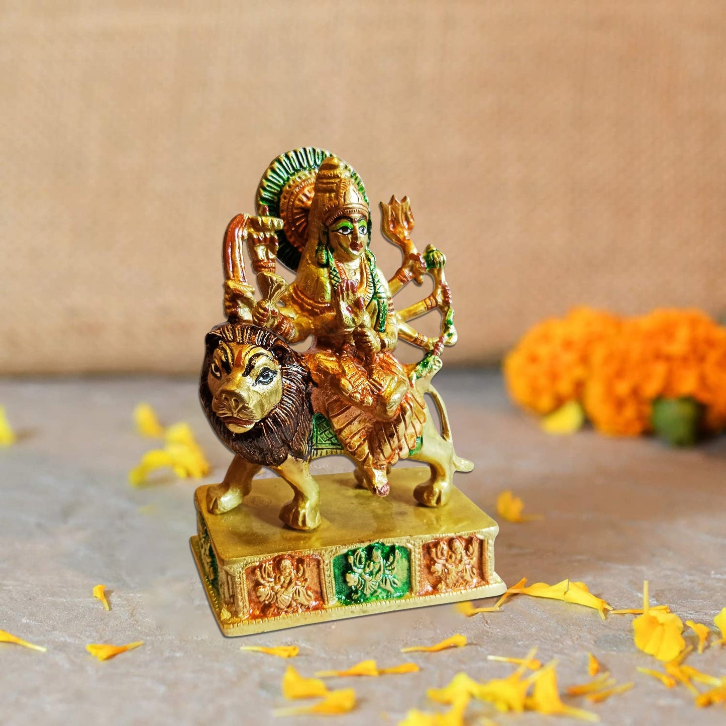 Durga Devi / Ma Ambe / Sherawali Ma Colorful Brass Idol (7 Inches * 4.5 Inches * 2 Inches)