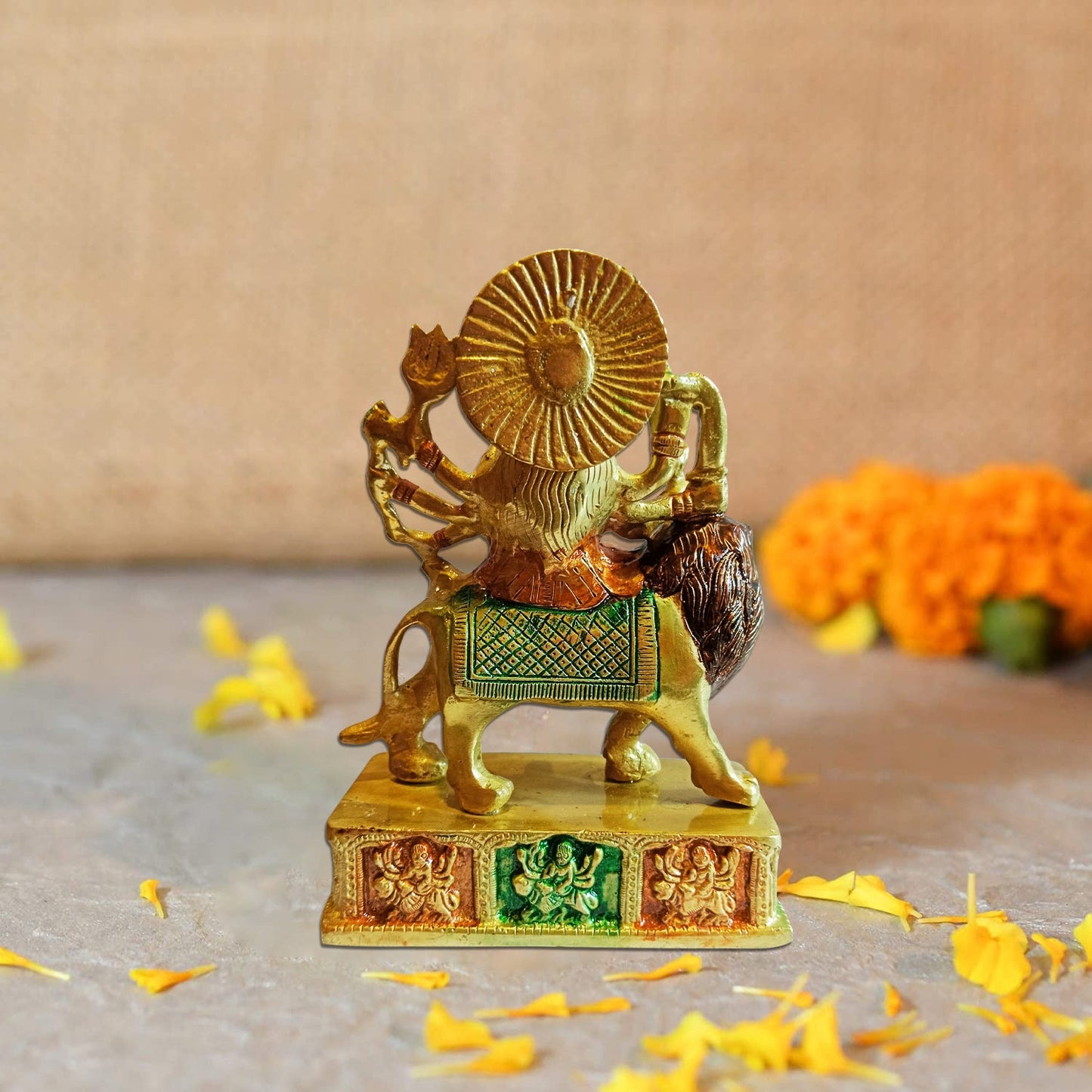 Durga Devi / Ma Ambe / Sherawali Ma Colorful Brass Idol (7 Inches * 4.5 Inches * 2 Inches)