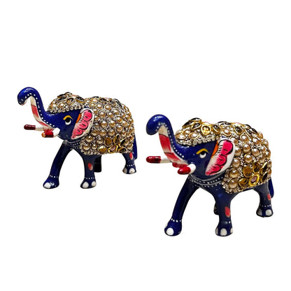 Handmade pair of elephants with intricate Meenakari work, representing Gajalakshmi, signifying Dharma and Moksha.