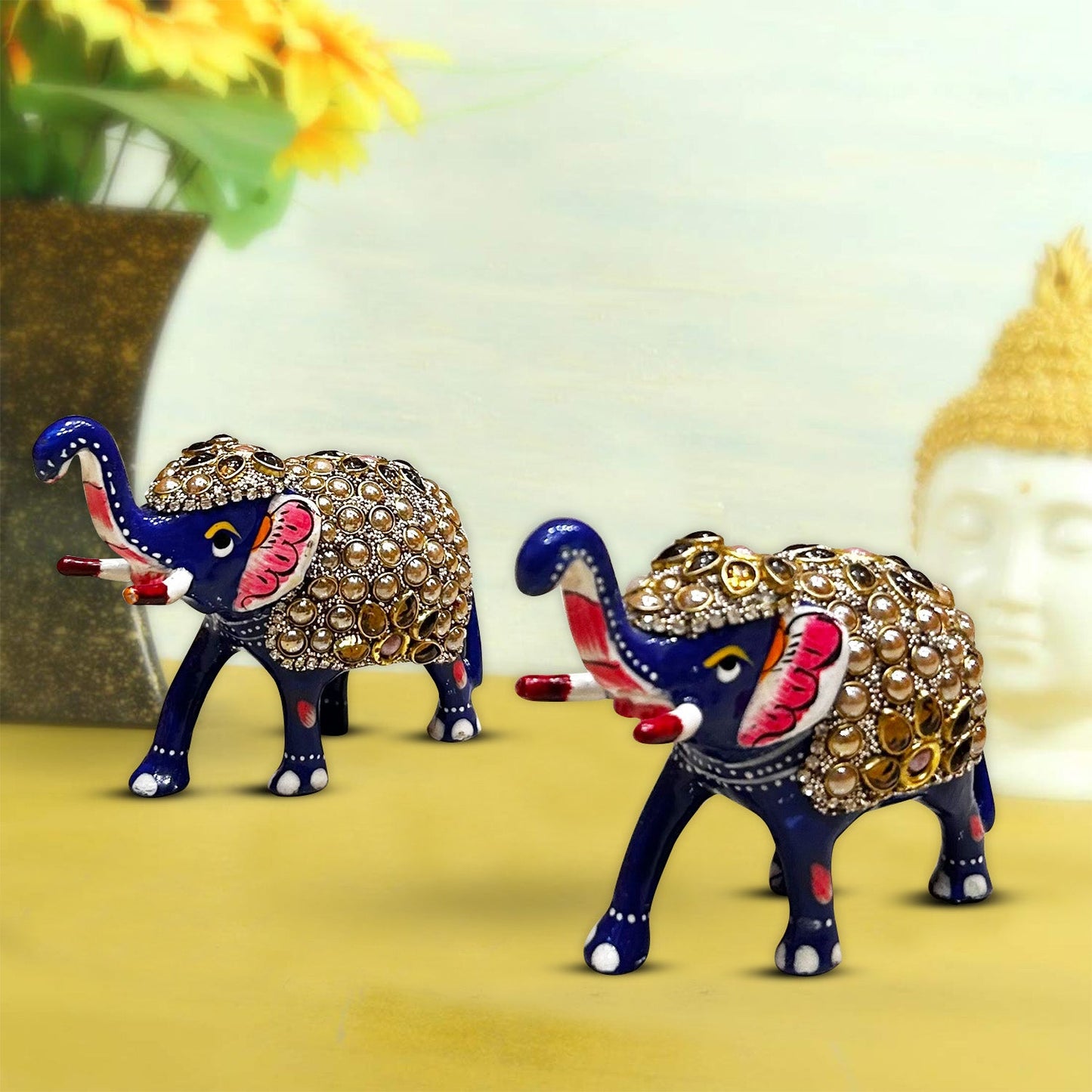 Handicraft Handmade Meenakari Elephants Decorative Showpiece (Pack of 2)