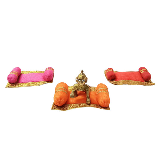 Ladoo Gopal Ji Gadi Set with 2 Piece Takiya | Gaddi Takiya Set for God - Pack of 3 (3.5 Inches * 2.5 Inches)