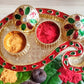 Elegant acrylic Haldi Kumkum Dibbi (14 cm) set for storing sacred items like Chandan, Roli, Kumkum, and rice, adding a touch of tradition to your Pooja Ghar.