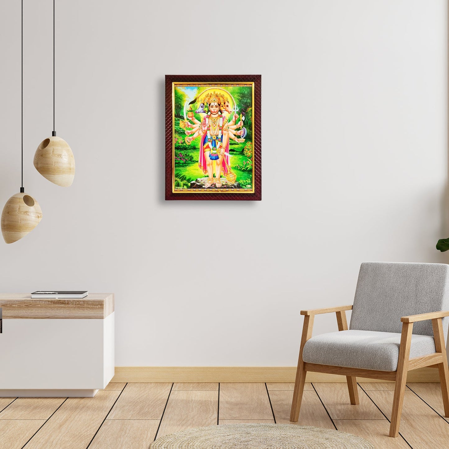 HanumanJi Panchmukhi Standing Photo Frame with Acrylic Sheet for Worship / Pooja (10 Inches * 12.5 Inches)