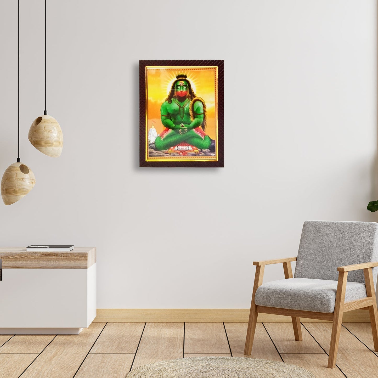 Hanuman ji Sitting in Dhyaan Mudra Photo Frame for Temple / Home / Office (10 Inches * 12.5 Inches)