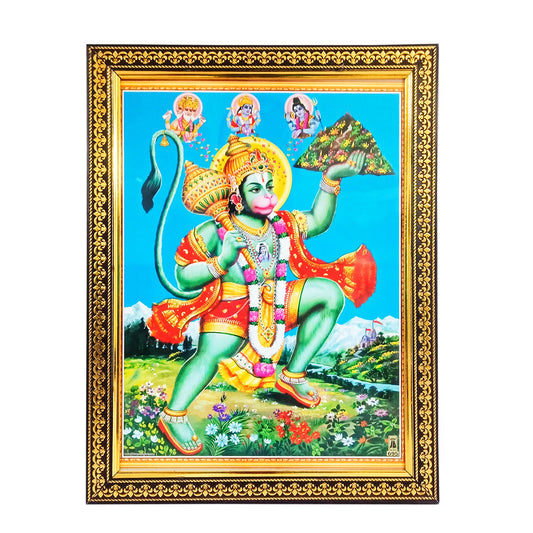 Hanumanji with Dronagiri Parvat Photo Frame for Pooja / Home / Office (10 Inches * 12.5 Inches)