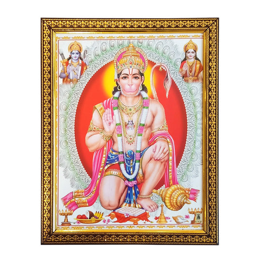 Hanumanji Sitting Photo Frame for Temple Home Office (12.5Inches x 10 inches)