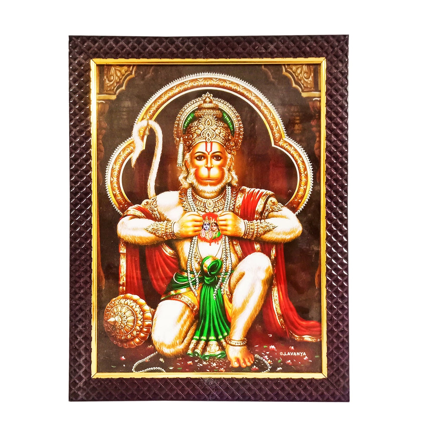 HanumanJi with Lord Rama and Sita Devi in Heart Photo Frame for Home / Office (10 Inches * 12.5 Inches)