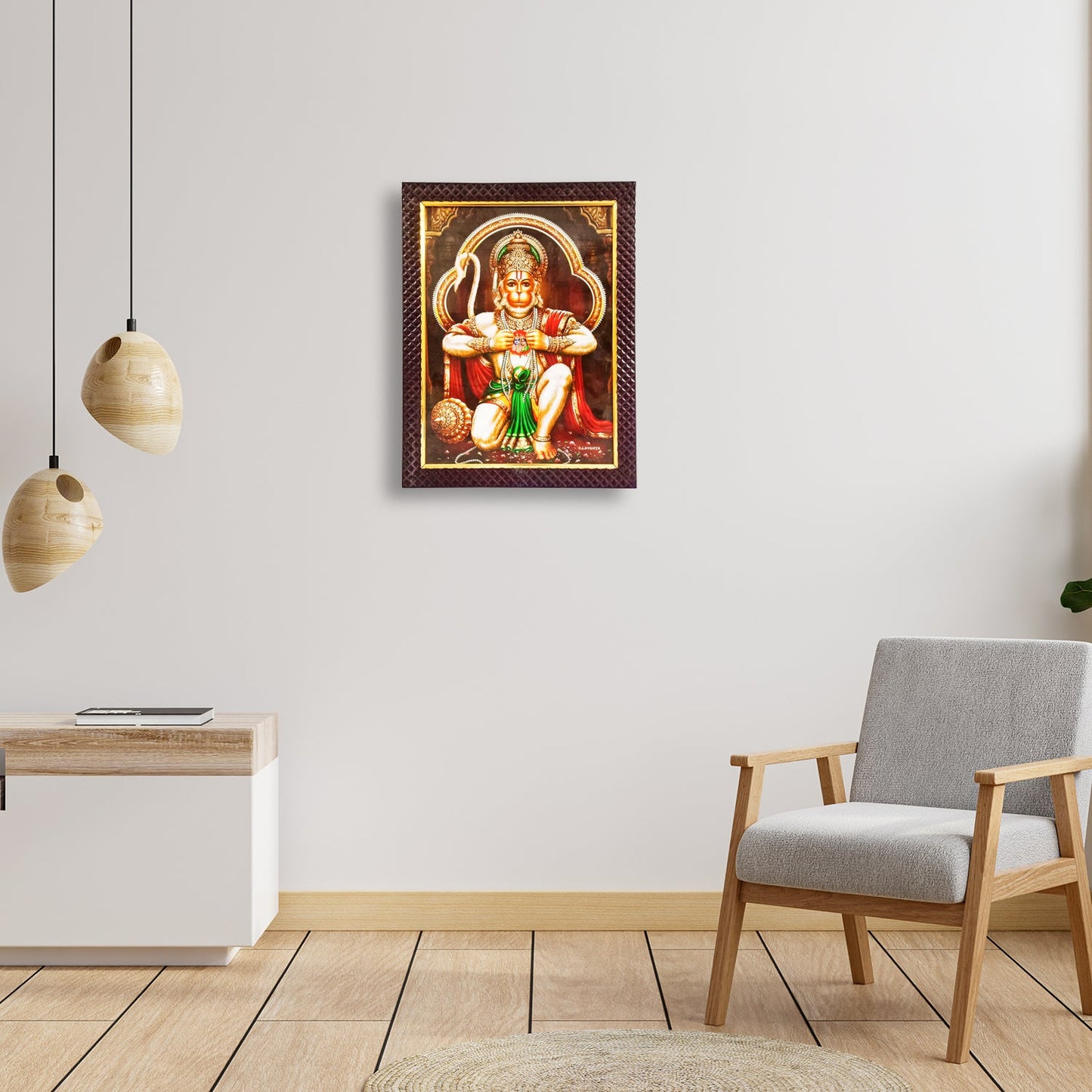 HanumanJi with Lord Rama and Sita Devi in Heart Photo Frame for Home / Office (10 Inches * 12.5 Inches)