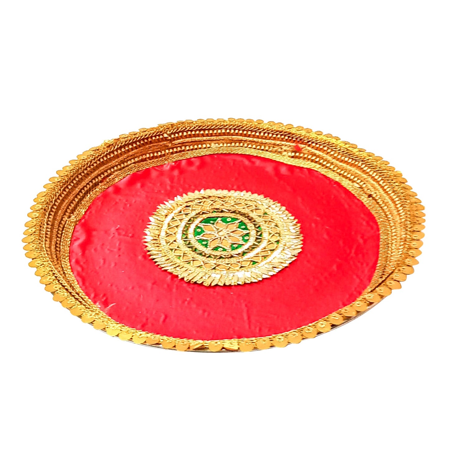 Karwa Chauth Gota Patti Pooja thali/Kalash, Chalni for Chand Pooja & Decorated Thali (10 inches Plate, 8 inches chhalni, Lota)