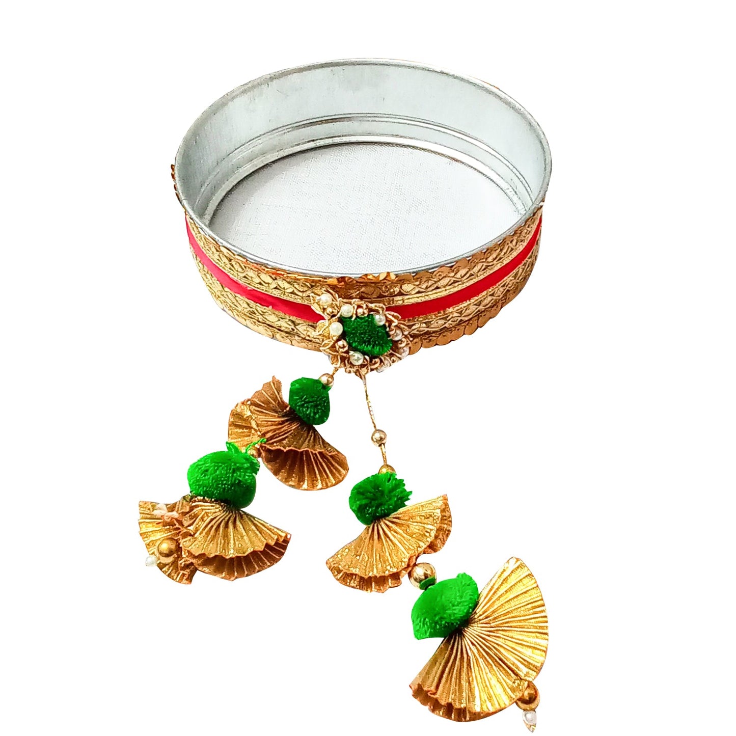 Karwa Chauth Gota Patti Pooja thali/Kalash, Chalni for Chand Pooja & Decorated Thali (10 inches Plate, 8 inches chhalni, Lota)