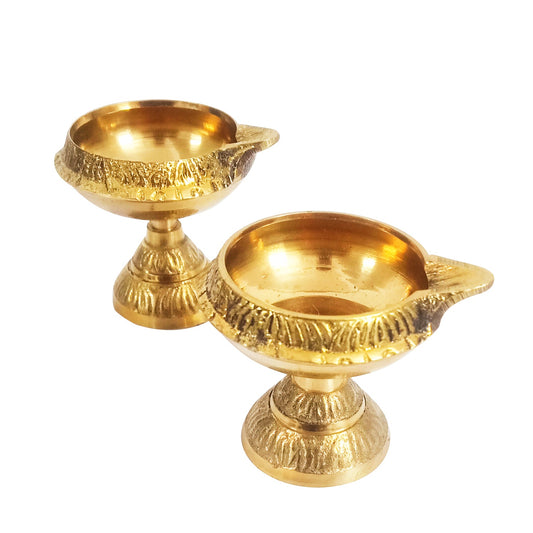 Brass Diya Kuber Diya with Stand for Pooja - Pack of 2