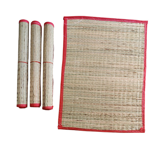 Kusha Aasan / Organic Handmade Kusha Grass Mat Eco-Friendly Chatai Assan for Pooja Sitting Mat (14*18) (Pack of 04)