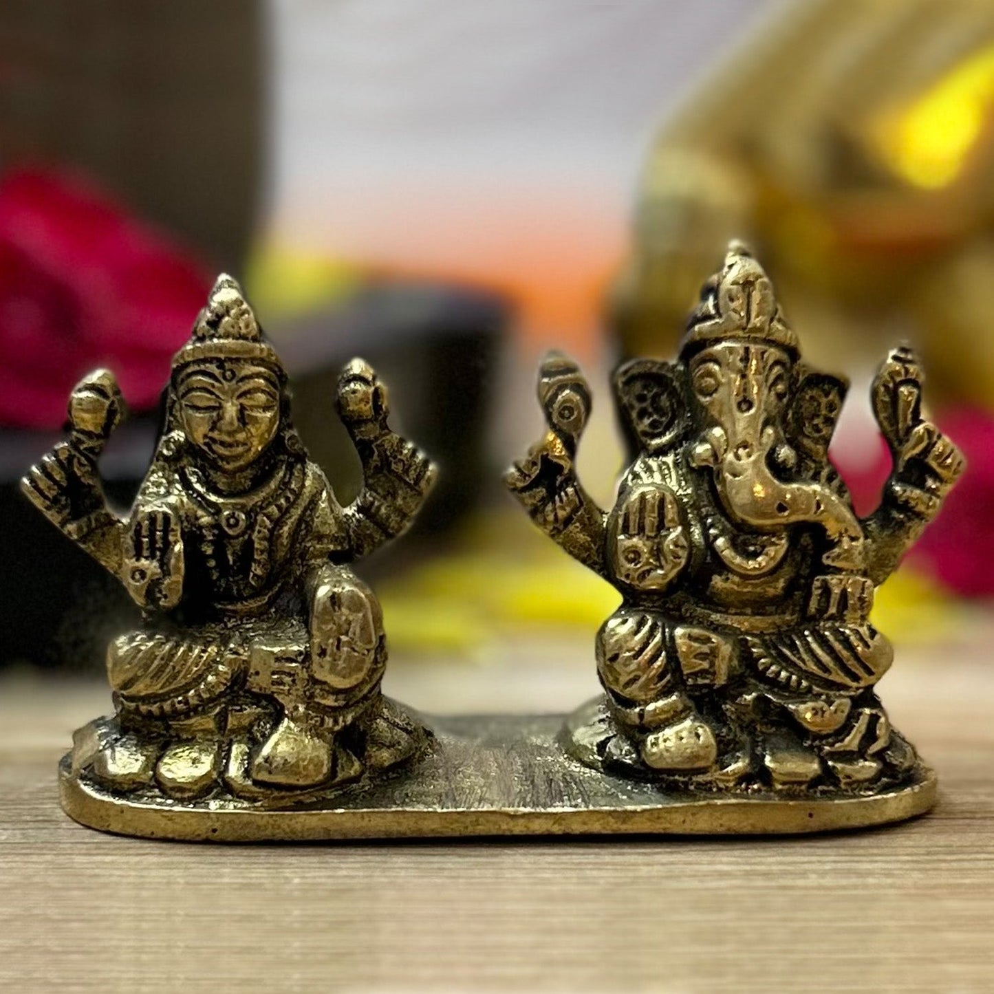 Laxmji Ganesh Ashtdhatu Brass Idol  for your Pooja Ghar / Home / Office - 225 gms (2 Inches H * 3 Inches L * 1.5 Inches W)