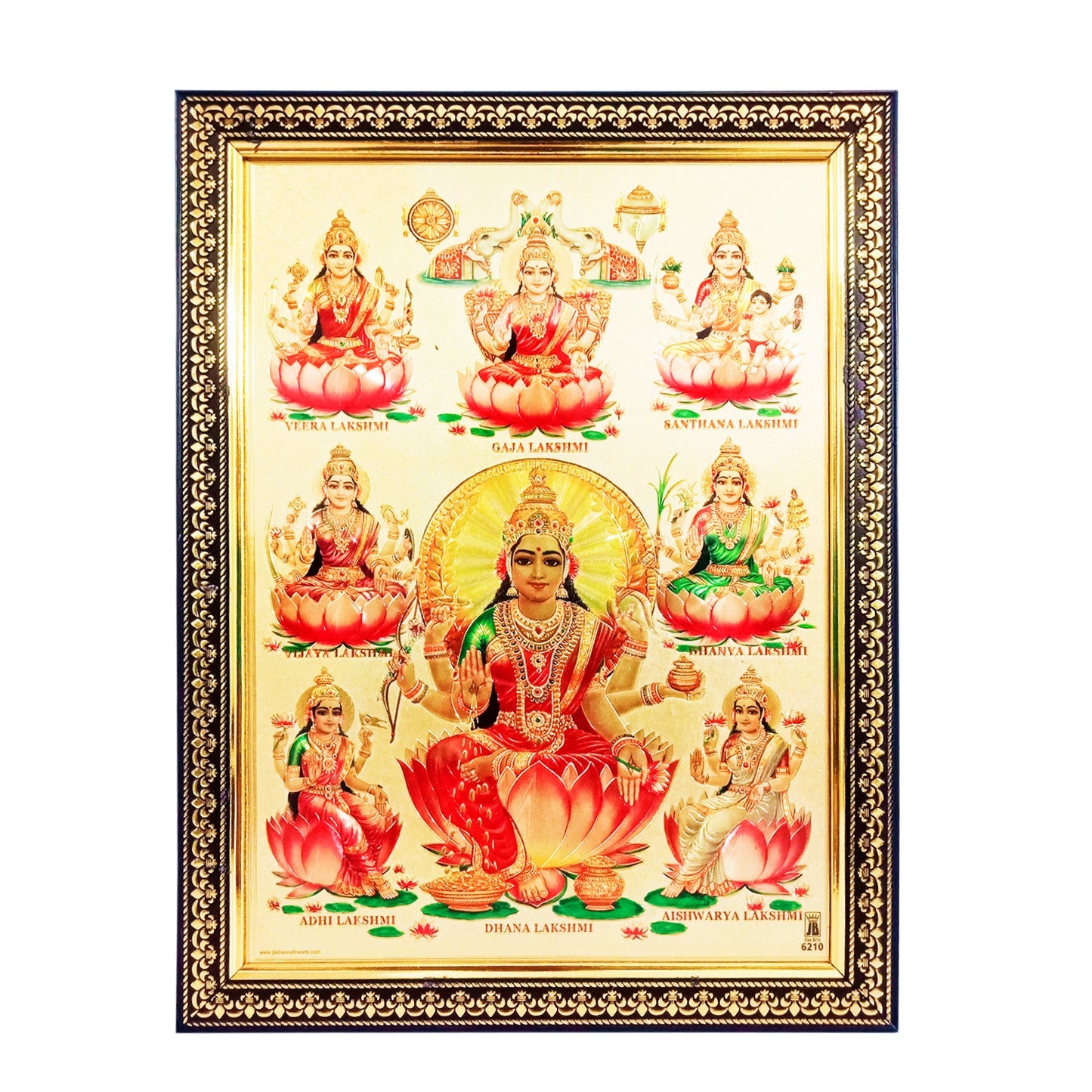 Laxmi Devi Ashta Lakshmi Ji Golden Photo Frame for Temple / Home / Office (10 Inches * 12.5 Inches)