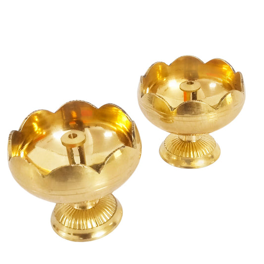 Brass Diya Lotus Brass Diya for Pooja - Pack of 2