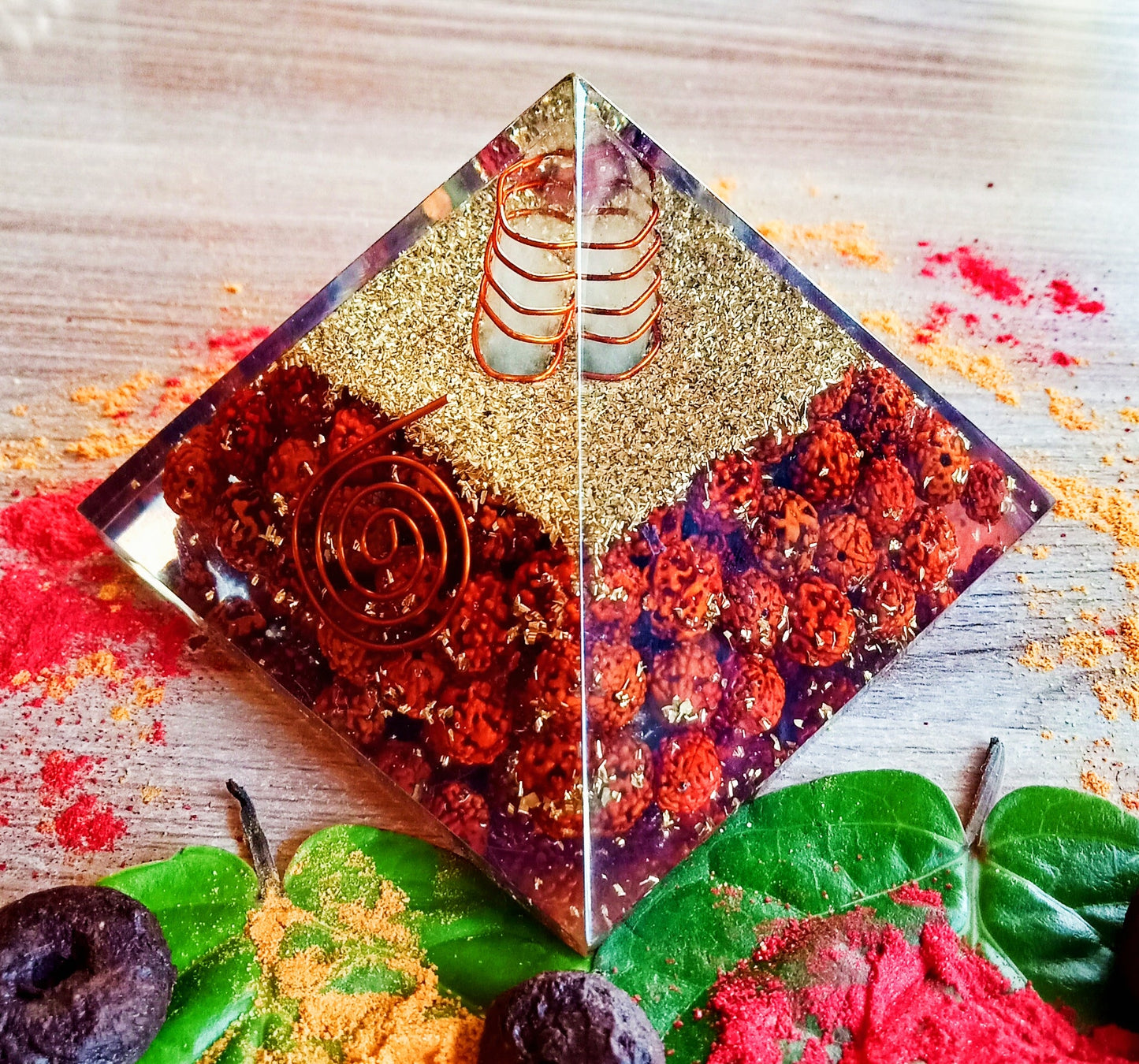 Pyramid Orgone / Reiki Crystal Healing Chakra/ Rudraksh (7cms L * 7 cms B * 6 cms H)