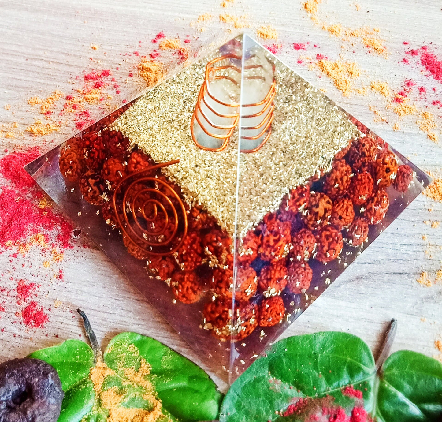 Pyramid Orgone / Reiki Crystal Healing Chakra/ Rudraksh (7cms L * 7 cms B * 6 cms H)