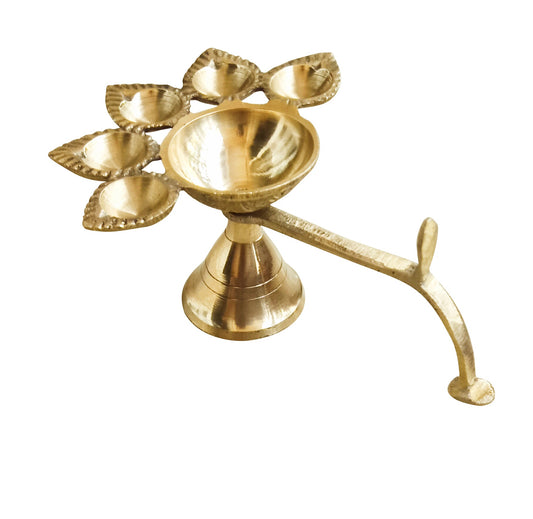 Brass Diya Panchdeep Aarti Diya with Brass Handle for Pooja and Aarti