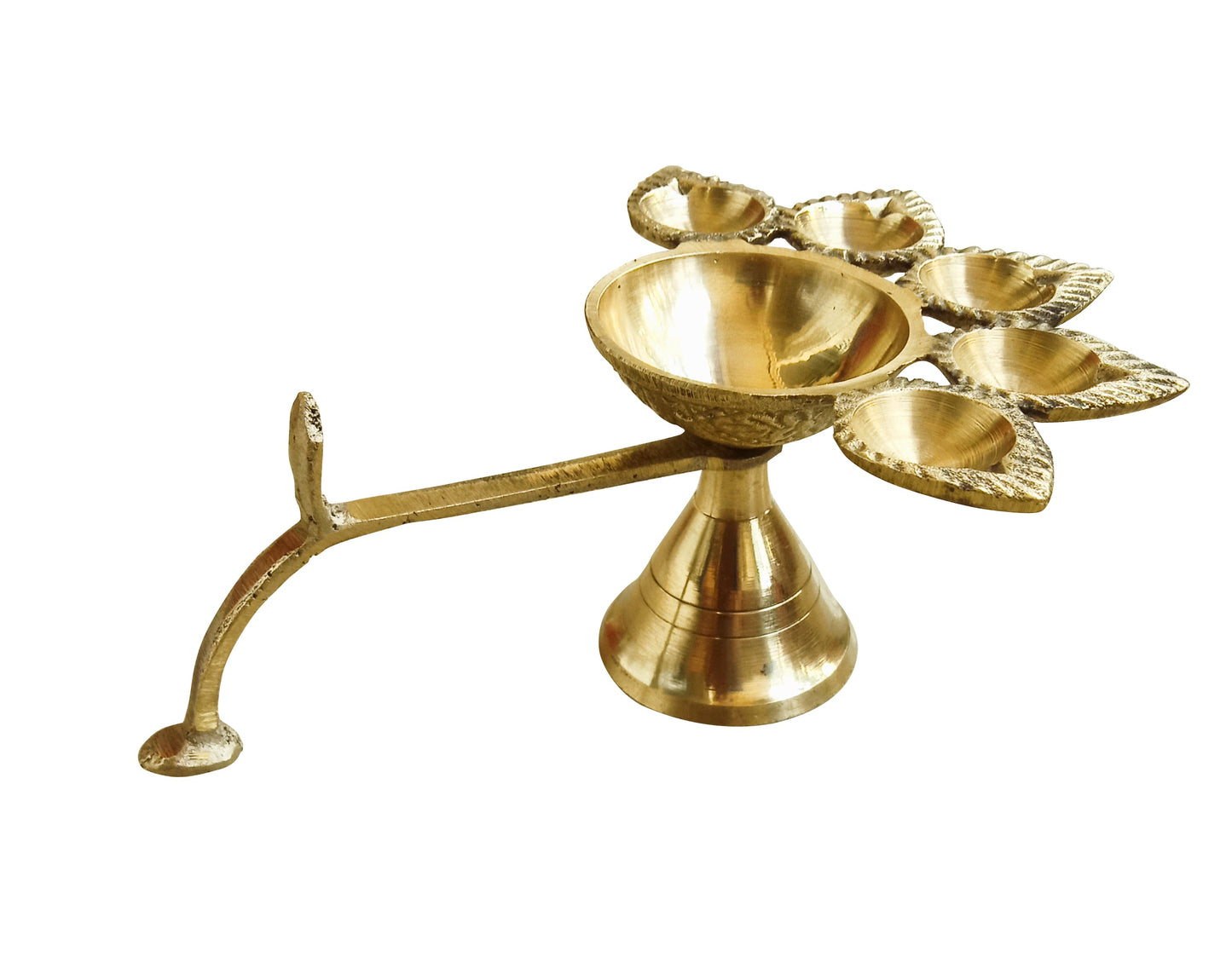 Brass Diya Panchdeep Aarti Diya with Brass Handle for Pooja and Aarti