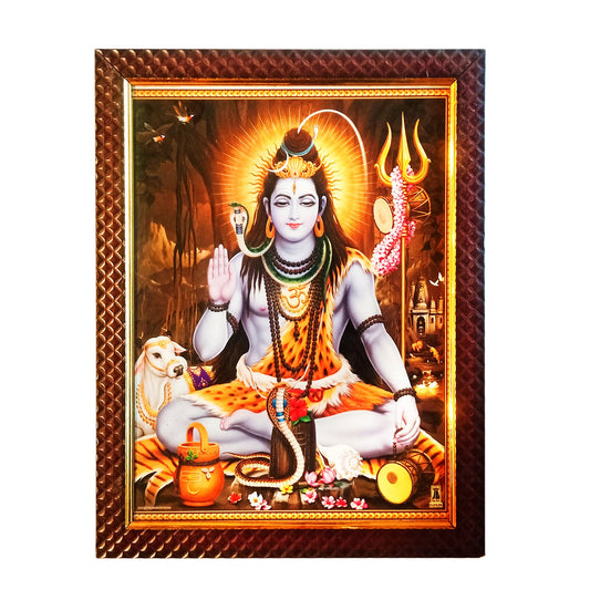 Lord Shiva Shankar in Dhyan Mudra Photo Frame for Temple / Home Office (10 Inches x12.5 inches)