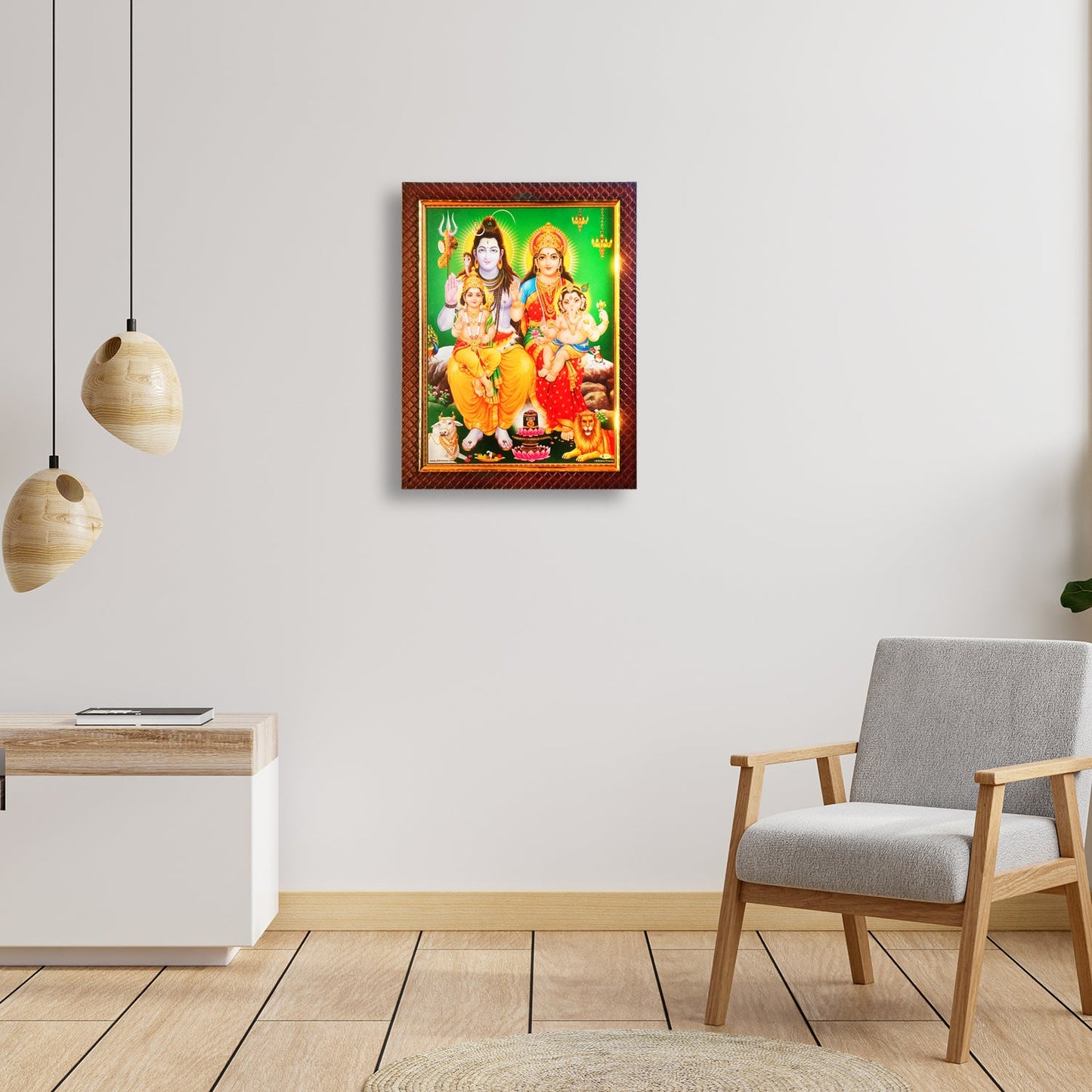 Lord Shiva Pariwar (Shiv Shankar, Maa Parvati, Ganesh, Karthik) Photo Frame for Temple Home Office (10 Inches x12.5 Inches)