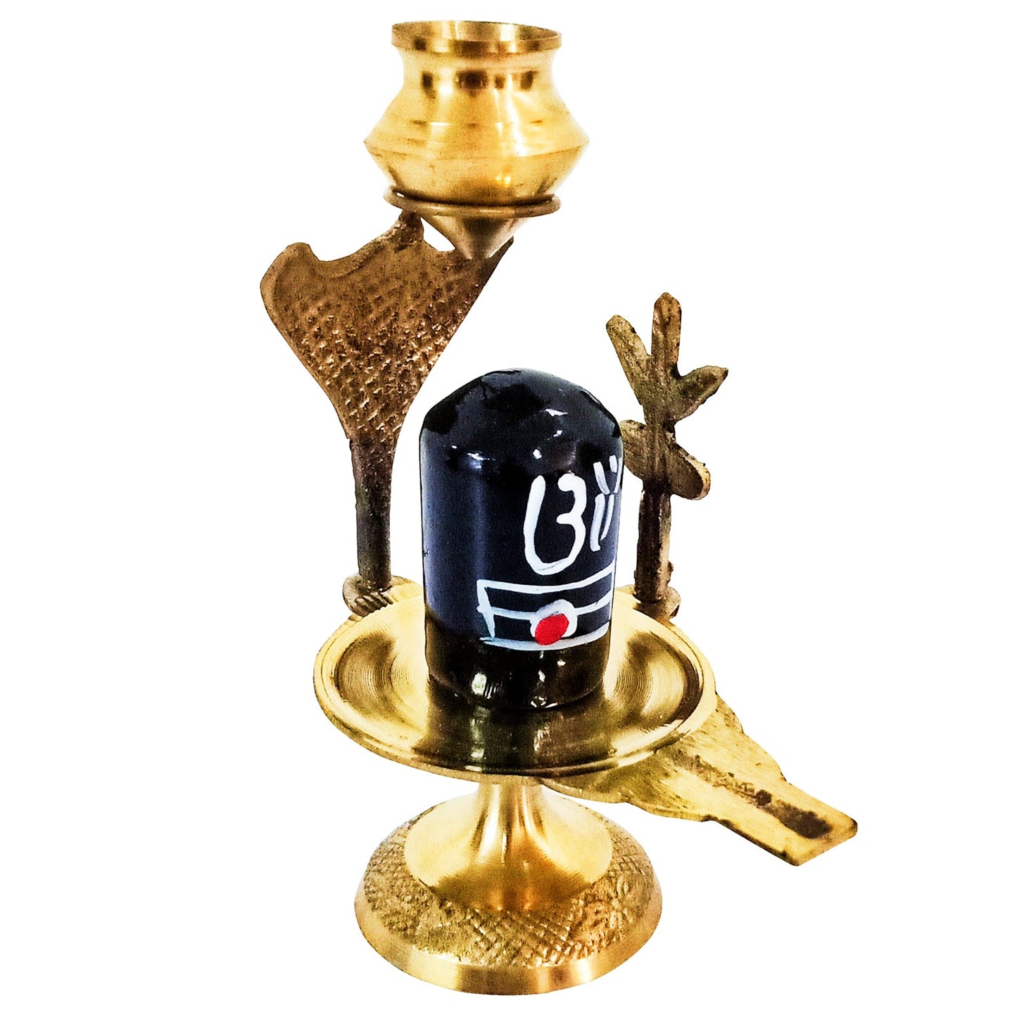 Lord Shiva Brass Shiva Lingam Abhishek Patra with Trishul and Nag for Puja Room