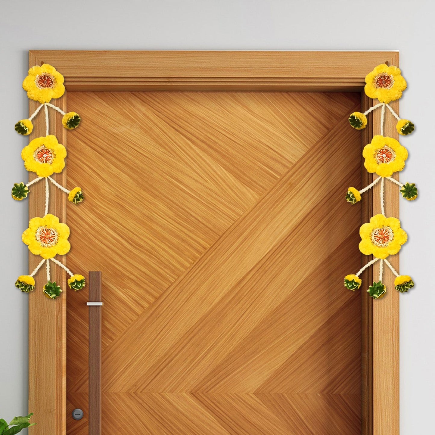 Toran Door Hangings Premium Yellow Flower Side Hangings Latkans for your Door / Pooja Ghar (36 Inches)