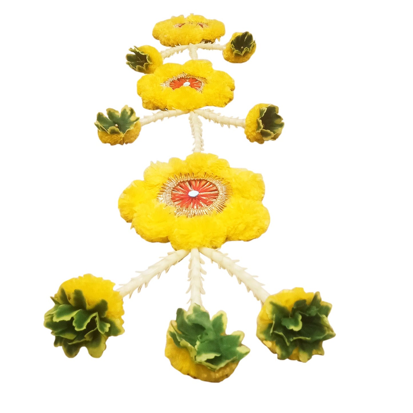 Toran Door Hangings Premium Yellow Flower Side Hangings Latkans for your Door / Pooja Ghar (36 Inches)