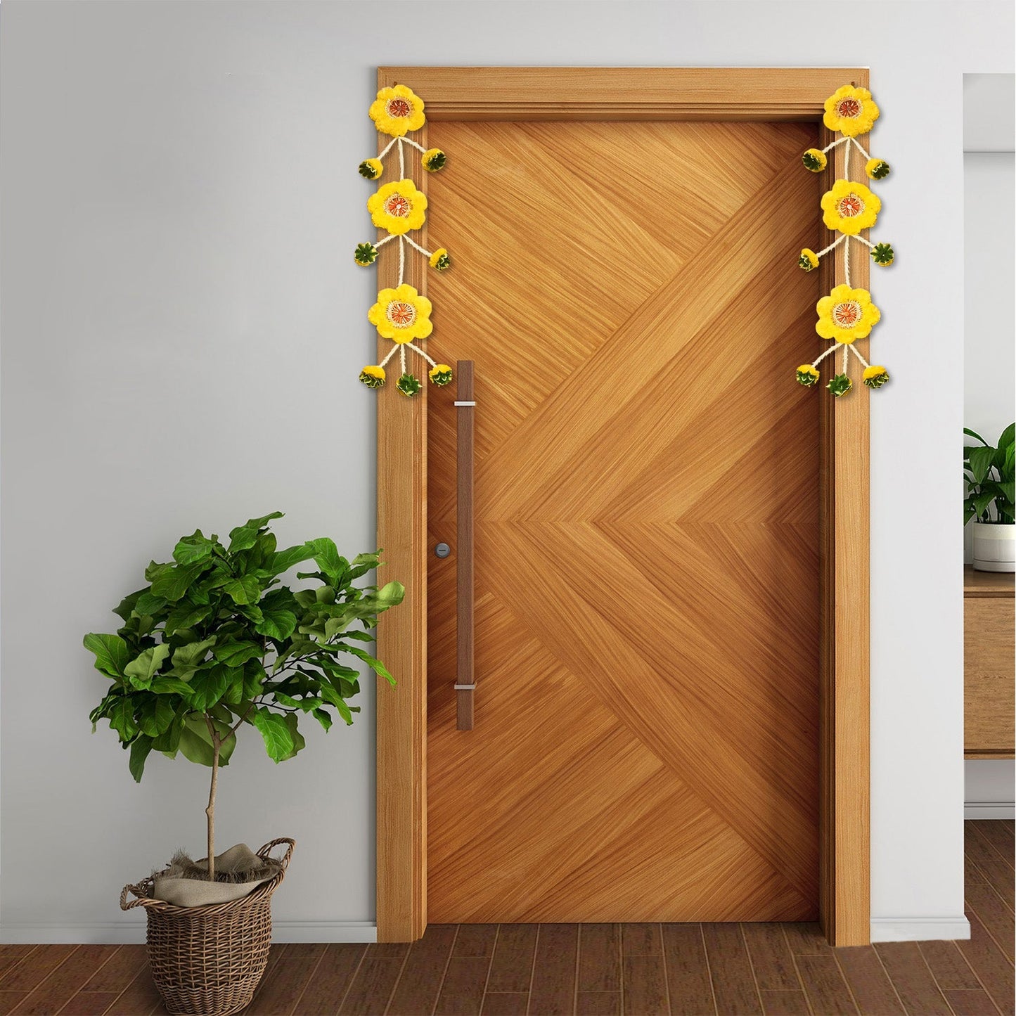 Toran Door Hangings Premium Yellow Flower Side Hangings Latkans for your Door / Pooja Ghar (36 Inches)