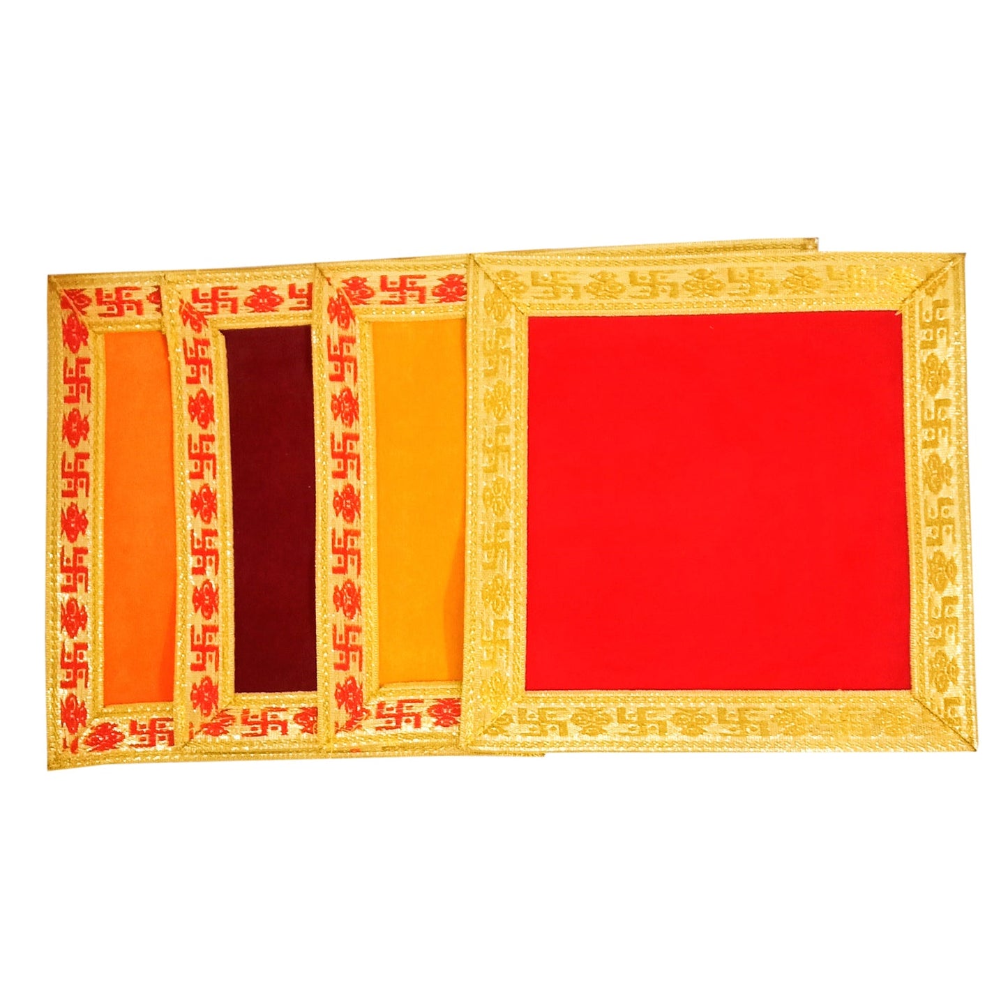 Velvet Puja Aasan | Puja Altar Cloth / Chowki Aasan / Kapda Mat for Puja Table for Puja Home Mandir and Temple (Set of 4)