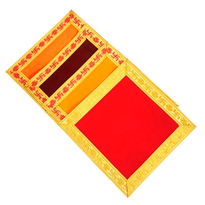 Set of 4 Red Velvet Puja Aasan Cloths with Golden Zari Border for Idol Placement in Pooja Mandir and Temple