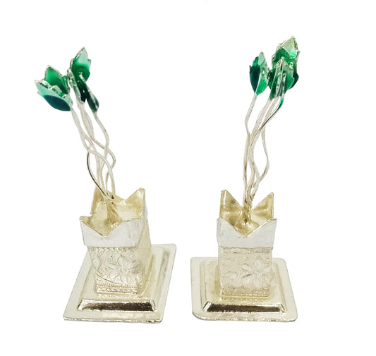 German Silver Tulsi Plant for Pooja - Pack of 2 (3.5 Inches)